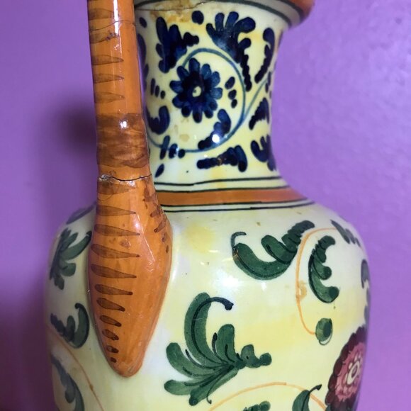 Vintage Italian Vase Yellow Hand-Painted Broken Needs Repair 53 Italy Home Decor - Picture 4 of 12